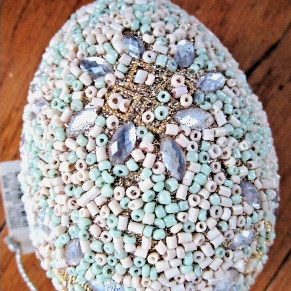 Pottery Barn ~ Beaded ORNAMENT NWT EASTER EGG flowers design 8 pieces